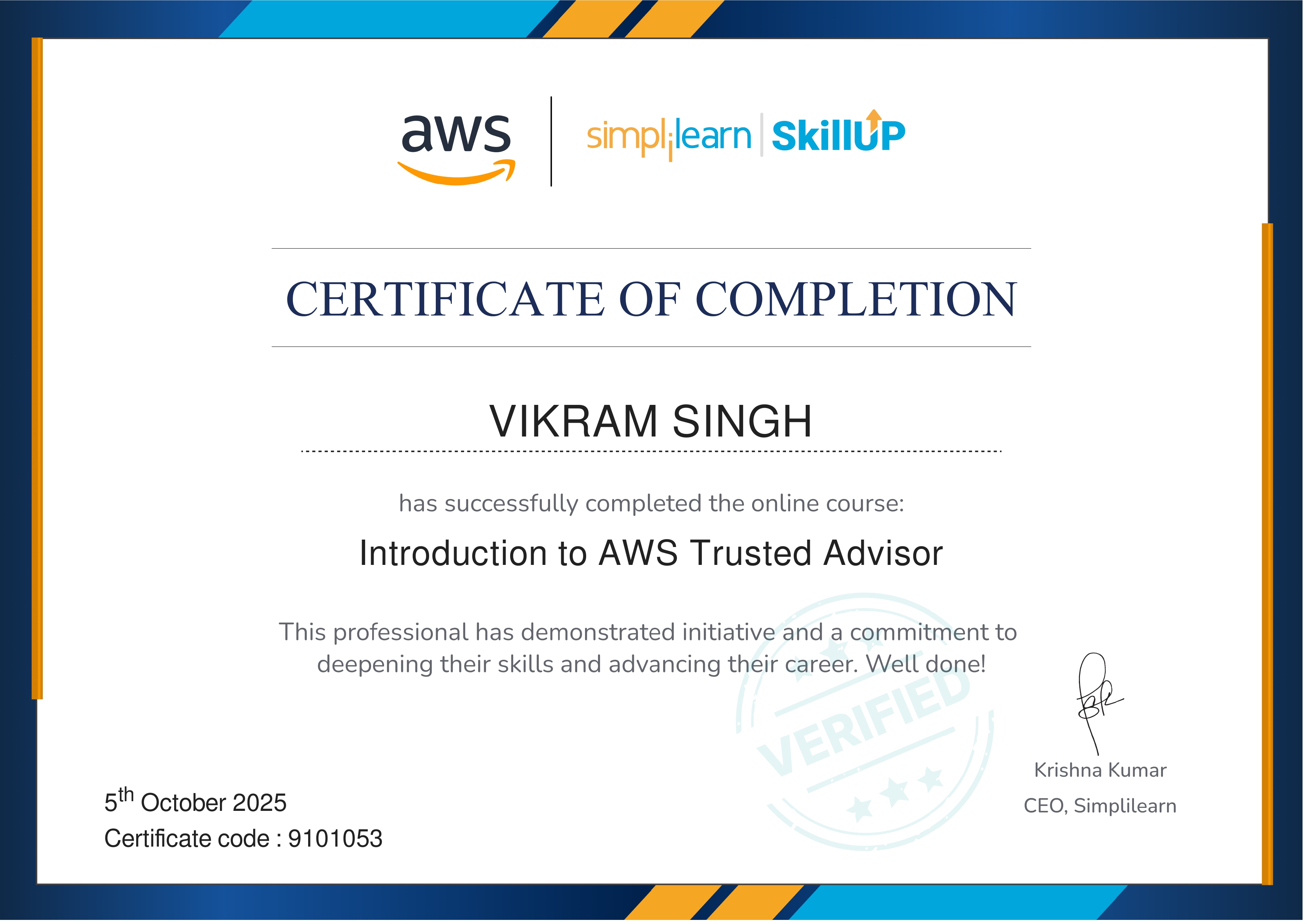 Introduction to AWS Trusted Advisor certificate